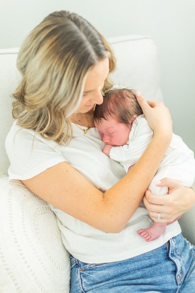 Lifestyle Newborn session with mom and baby